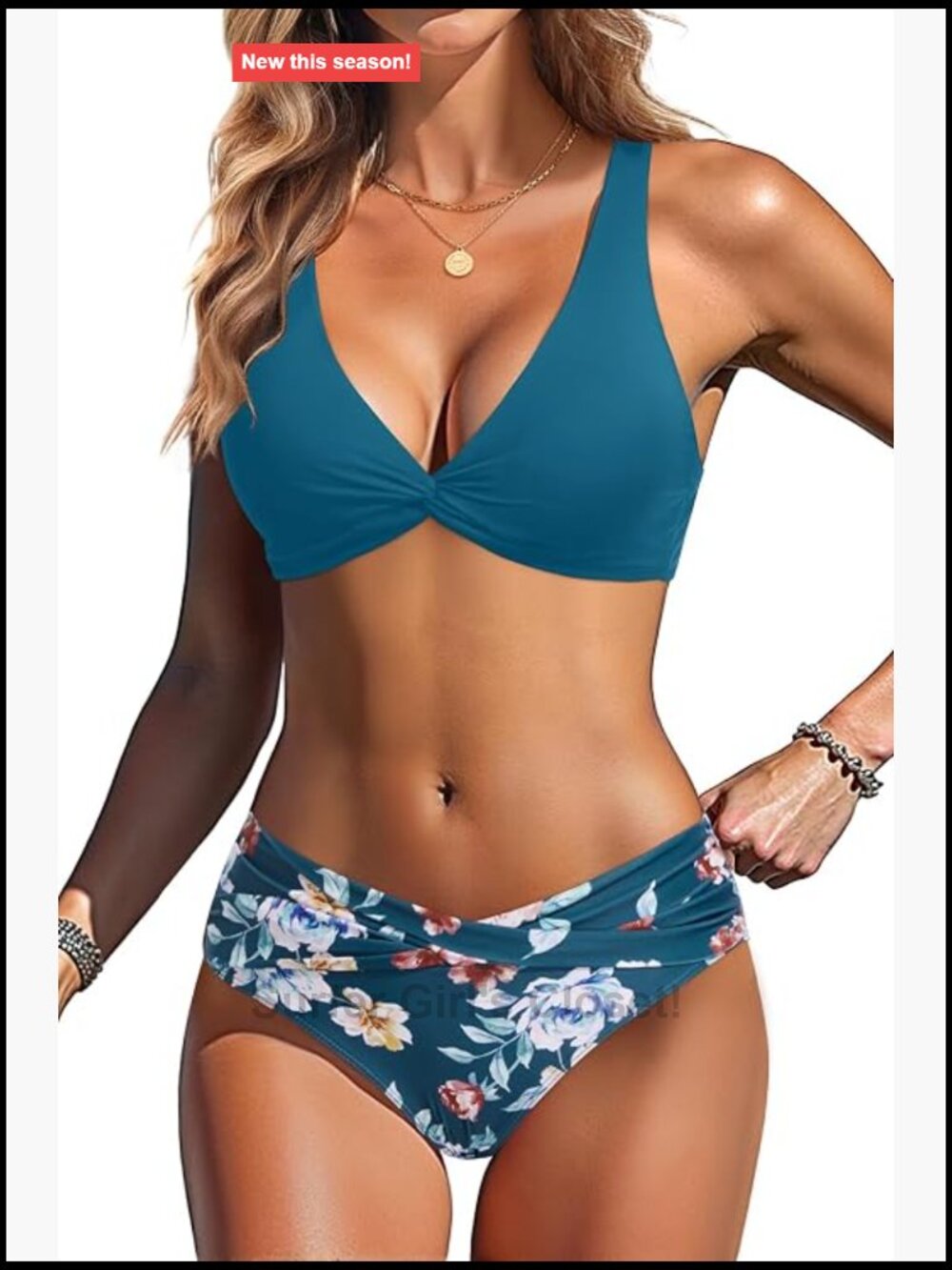 Two Piece Twist Front Bikini Set Criss Cross V Neck Removable Pads